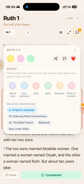 Ekko — verse tools popover with highlights and study marks